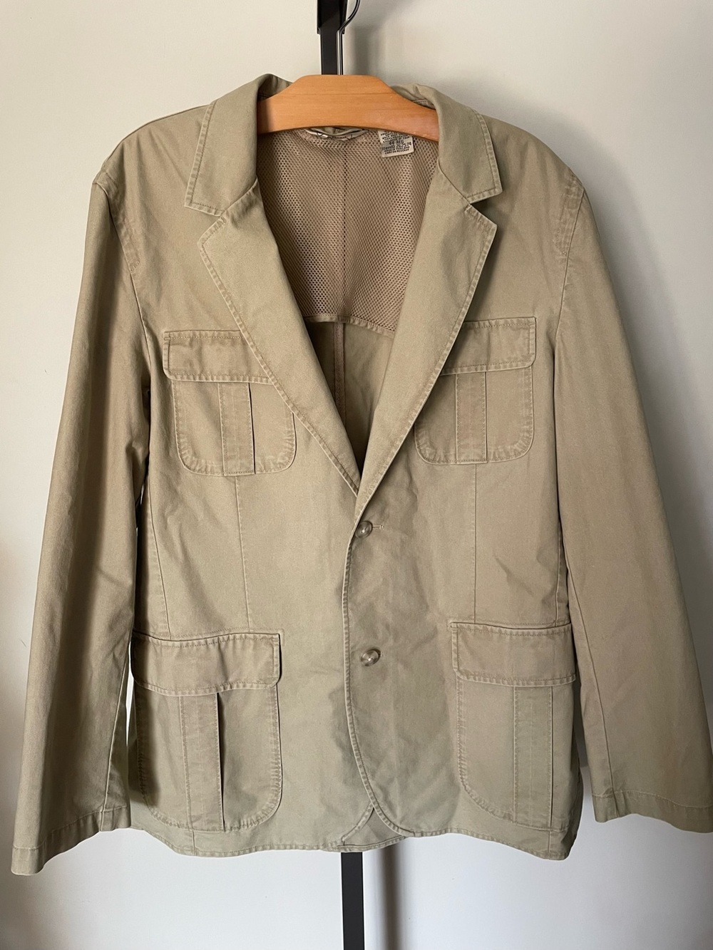 L.L. Bean Men’s Safari Field Blazer Jacket 44 Reg Khaki Tan Canvas Utility Y2K
